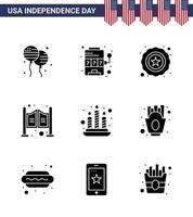 9 paquete de glifos sólidos de estados unidos de signos y símbolos del día de la independencia de la policía de velas ligeras elementos de diseño vectorial editables del hogar occidental del día de estados unidos vector