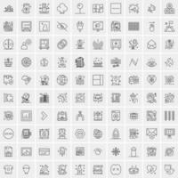 paquete de 100 iconos de líneas universales para móviles y web vector