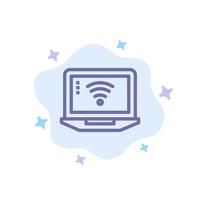 Laptop Computer Signal Wifi Blue Icon on Abstract Cloud Background vector