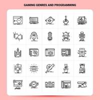 OutLine 25 Gaming Genres And Programming Icon set Vector Line Style Design Black Icons Set Linear pictogram pack Web and Mobile Business ideas design Vector Illustration