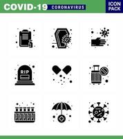 conjunto de iconos de prevención de coronavirus 2019ncov covid19 rip grave infección contar manos coronavirus viral 2019nov enfermedad vector elementos de diseño