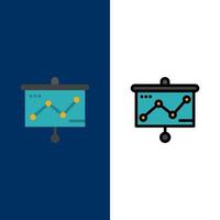 Chart Presentation Graph Projector  Icons Flat and Line Filled Icon Set Vector Blue Background