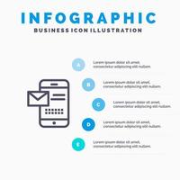 mensaje móvil sms chat recibir icono de línea sms con 5 pasos presentación infografía fondo vector