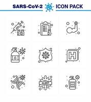 CORONAVIRUS 9 Line Icon set on the theme of Corona epidemic contains icons such as virus protection manicure paper hand wash muscle viral coronavirus 2019nov disease Vector Design Elements