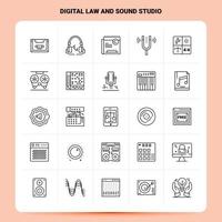 OutLine 25 Digital Law And Sound Studio Icon set Vector Line Style Design Black Icons Set Linear pictogram pack Web and Mobile Business ideas design Vector Illustration