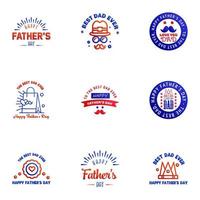 9 conjunto azul y rojo de vector feliz día del padre tipografía iconos vintage letras para tarjetas de felicitación pancartas diseño de camiseta elementos de diseño vectorial editables del día del padre