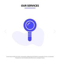 Our Services Search Lab Find Biochemistry Solid Glyph Icon Web card Template vector