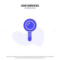 Our Services Search Lab Find Biochemistry Solid Glyph Icon Web card Template vector