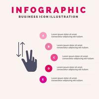 gestos con los dedos dos arriba abajo icono sólido infografía 5 pasos presentación fondo vector