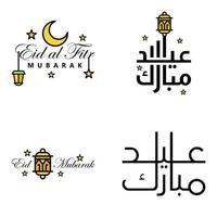 Pack of 4 Vector of Arabic Calligraphy Text with Moon And Stars of Eid Mubarak for the Celebration of Muslim Community Festival