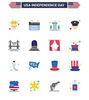 4th July USA Happy Independence Day Icon Symbols Group of 16 Modern Flats of death city needle building police Editable USA Day Vector Design Elements