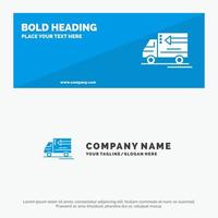 banner de sitio web de icono sólido de vehículo de entrega de camiones y plantilla de logotipo de empresa vector