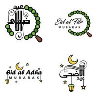 hermosa colección de 4 escritos de caligrafía árabe utilizados en tarjetas de felicitaciones con motivo de festividades islámicas como festividades religiosas eid mubarak happy eid vector