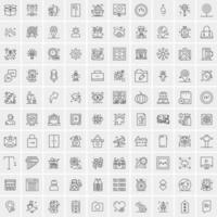 paquete de 100 iconos de líneas universales para móviles y web vector