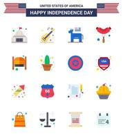 Pack of 16 creative USA Independence Day related Flats of doors sausage american frankfurter symbol Editable USA Day Vector Design Elements