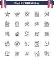 conjunto de 25 iconos del día de los ee.uu. símbolos americanos signos del día de la independencia para la bola de seguridad del escudo escudo de los ee.uu. elementos de diseño vectorial editables del día de los ee.uu. vector