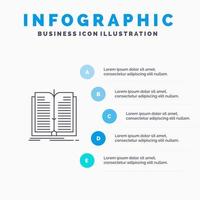 icono de línea de libro de transferencia de archivos de aplicación con fondo de infografía de presentación de 5 pasos vector