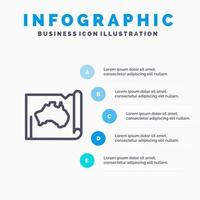 Australia Australian Country Location Map Travel Line icon with 5 steps presentation infographics Background vector