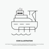 vector de icono de línea de construcción de carga de barco de barco
