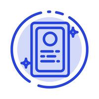 prueba de solicitud de trabajo de asignación línea punteada azul icono de línea vector