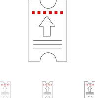 boleto pase hotel flecha negrita y delgada línea negra conjunto de iconos vector