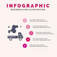 Automobile Truck Emission Gas Pollution Solid Icon Infographics 5 Steps Presentation Background vector