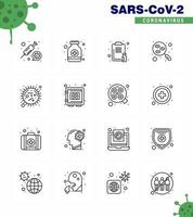 Covid19 icon set for infographic 16 Line pack such as test research clipboard lab medicine viral coronavirus 2019nov disease Vector Design Elements