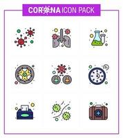 Coronavirus Awareness icon 9 Filled Line Flat Color icons icon included lab bio organ test lab viral coronavirus 2019nov disease Vector Design Elements