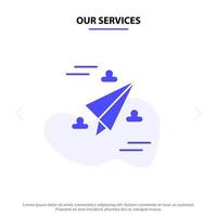 Our Services Web Design Paper Fly Solid Glyph Icon Web card Template vector