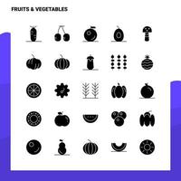 25 conjunto de iconos de frutas y verduras plantilla de ilustración de vector de icono de glifo sólido para ideas web y móviles para empresa comercial