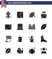 Happy Independence Day 4th July Set of 16 Solid Glyphs American Pictograph of united map hotdog usa independence Editable USA Day Vector Design Elements