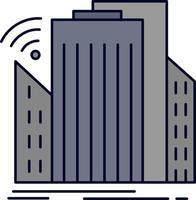 edificios ciudad sensor inteligente urbano color plano icono vector