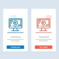 monitor de computadora reproducir música azul y rojo descargar y comprar ahora plantilla de tarjeta de widget web vector