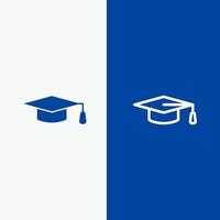 Academic Education Graduation hat Line and Glyph Solid icon Blue banner Line and Glyph Solid icon Blue banner vector