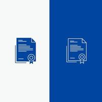 certificado diploma de negocios documento legal carta papel línea y glifo icono sólido banner azul línea y glifo icono sólido banner azul vector