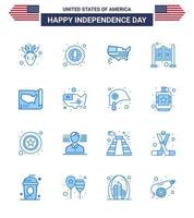 USA Happy Independence DayPictogram Set of 16 Simple Blues of states western american saloon door Editable USA Day Vector Design Elements