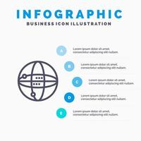 mundo internet computación globo azul infografía plantilla 5 pasos vector línea icono plantilla