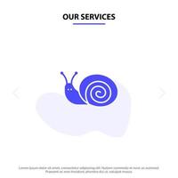 nuestros servicios error caracol de pascua primavera icono de glifo sólido plantilla de tarjeta web vector