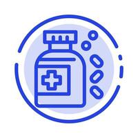 Bottle Medicine Tablet Blue Dotted Line Line Icon vector