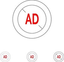 bloqueador de anuncios bloqueador de anuncios conjunto de iconos de línea negra en negrita y delgada digital vector
