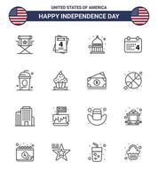 16 iconos creativos de estados unidos signos de independencia modernos y símbolos del 4 de julio de cole american indiana fecha calendario elementos de diseño de vector de día de estados unidos editables