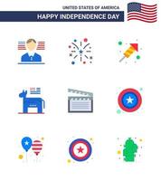 paquete plano de 9 símbolos del día de la independencia de estados unidos de video símbolo de religión estadounidense elementos de diseño de vector de día de estados unidos editables estadounidenses