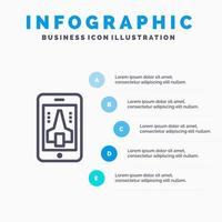 juego jugando plantilla de infografía azul de teléfono inteligente móvil plantilla de icono de línea de vector de 5 pasos