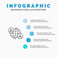 conexiones conectadas usuario internet icono de línea global con 5 pasos presentación infografía fondo vector