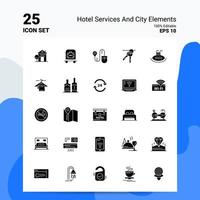 25 servicios de hotel y conjunto de iconos de elementos de la ciudad 100 archivos editables eps 10 ideas de concepto de logotipo de empresa diseño de icono de glifo sólido vector