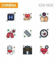 9 línea llena de color plano coronavirus covid19 paquete de iconos como medicina forma manos fitness virus coronavirus viral 2019nov enfermedad vector elementos de diseño