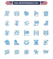 25 USA Blue Pack of Independence Day Signs and Symbols of shield american cream american hand Editable USA Day Vector Design Elements