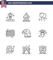 Editable Vector Line Pack of USA Day 9 Simple Lines of animal flag sweet country day Editable USA Day Vector Design Elements