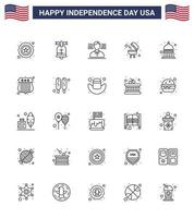 Stock Vector Icon Pack of American Day 25 Line Signs and Symbols for badge statehouse american indianapolis grill Editable USA Day Vector Design Elements