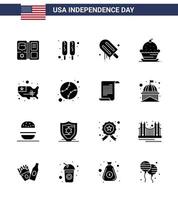 4th July USA Happy Independence Day Icon Symbols Group of 16 Modern Solid Glyphs of states thanksgiving cream sweet dessert Editable USA Day Vector Design Elements